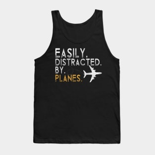 Easily Distracted By Airplanes Retro Airplane Funny Pilot Tank Top